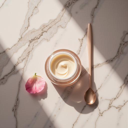 Elegant woman using Moistar beauty products, soft lighting, luxury skincare routine, white marble background